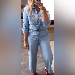 Levi's Iconic Denim Jumpsuit in More Money More Problems - Light Wash (Size Med)